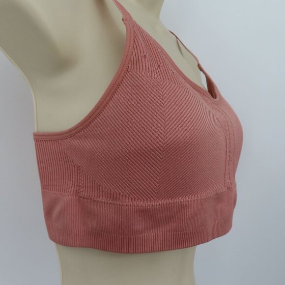 RBX Women Medium Pink Ribbed Wireless Sports Bra Racerback Lined Removable Pads - Picture 2 of 9